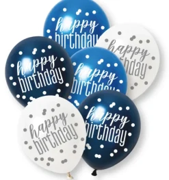 Ballonger - Happy Birthday - Blå & Sølv