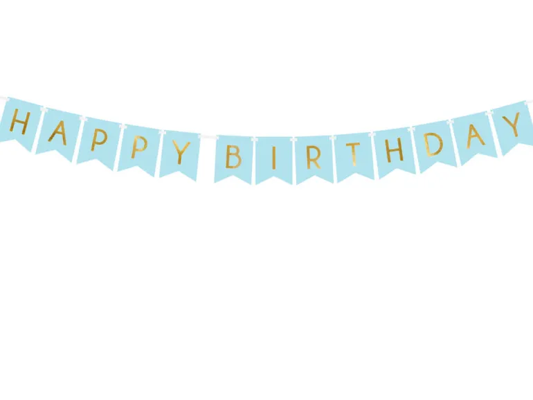 Blokkbanner - "Happy Birthday" - Lys Blå
