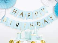 Blokkbanner - "Happy Birthday" - Lys Blå