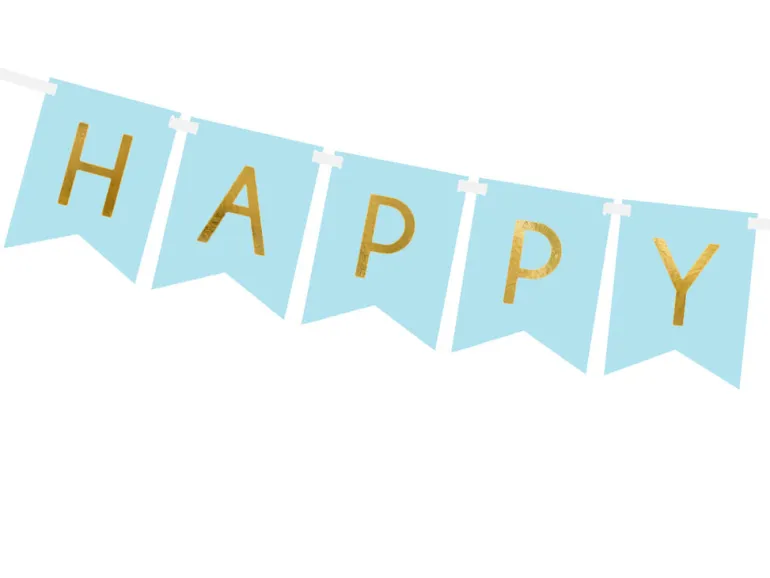 Blokkbanner - "Happy Birthday" - Lys Blå