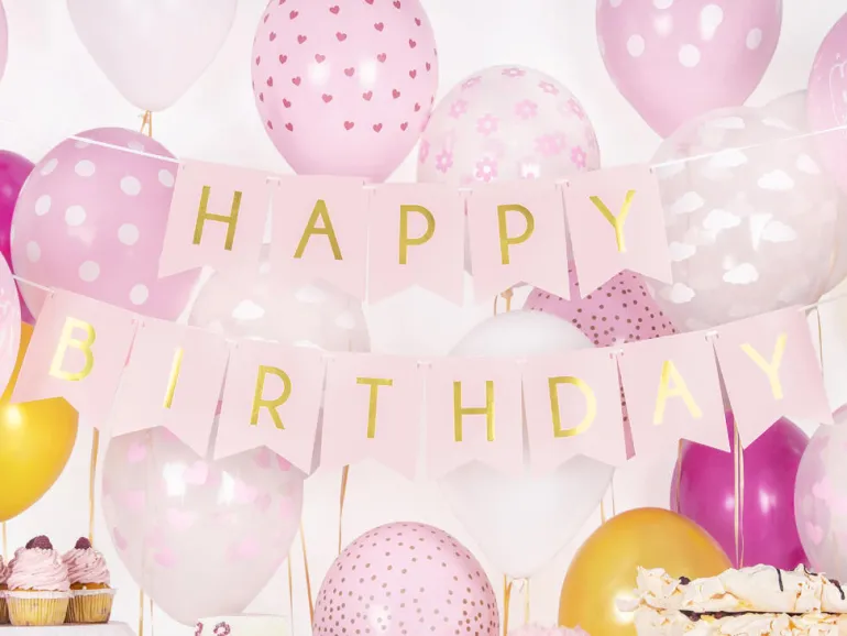 Blokkbanner - Happy Birthday - Lys Rosa