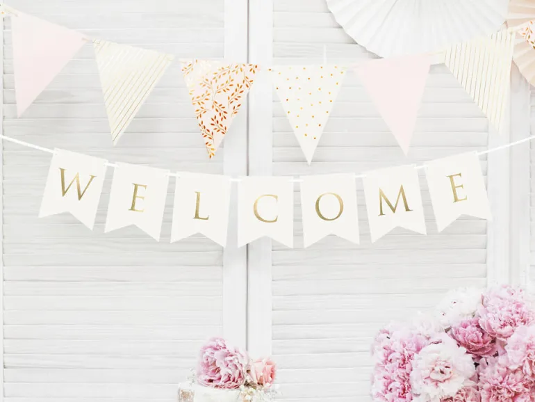 Blokkbanner - "Welcome" - Hvit