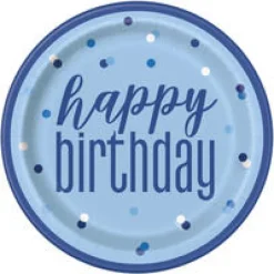 Blå & Sølv Glitz - "Happy Birthday"