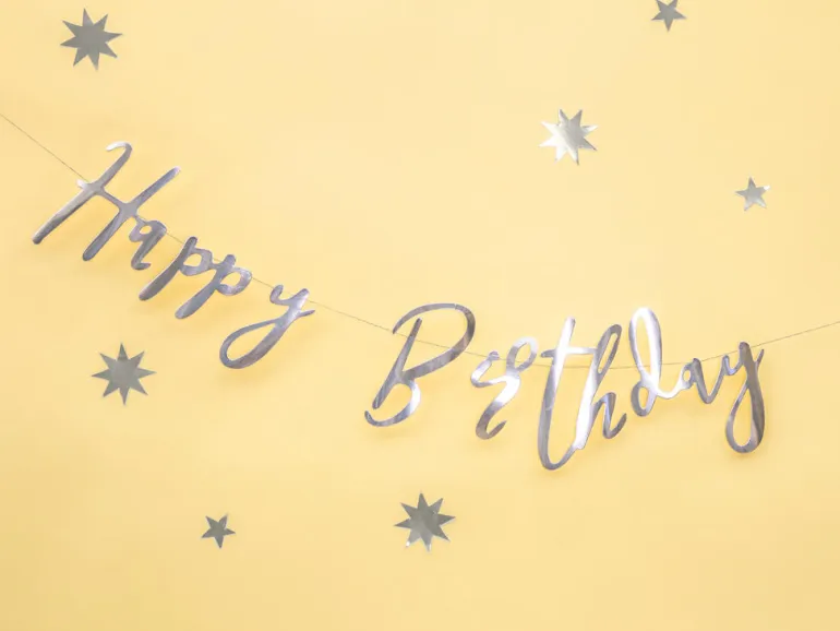 Bokstavbanner - "Happy Birthday" - Sølv