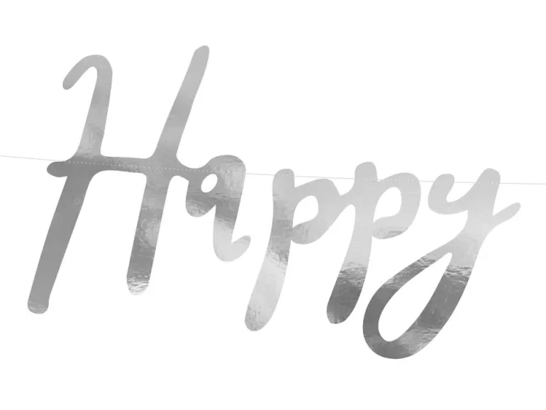 Bokstavbanner - "Happy Birthday" - Sølv