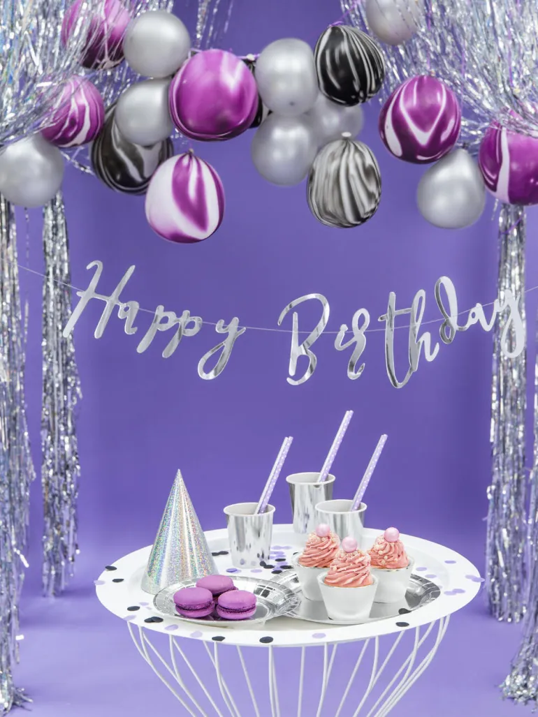 Bokstavbanner - "Happy Birthday" - Sølv