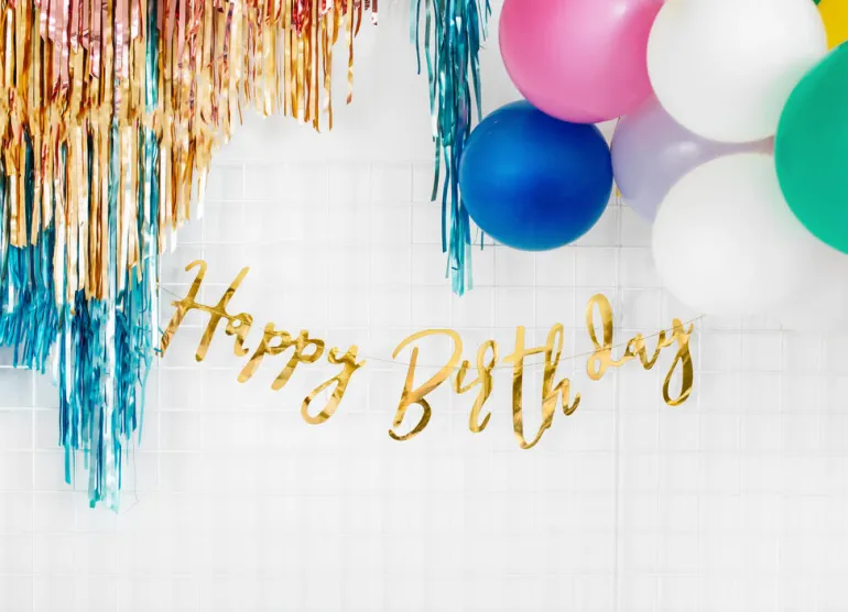 Bokstavbanner - "Happy Birthday" - Gull