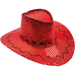 Cowboyhatt - Rød med paljetter