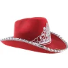 Cowboyhatt - Rød med paljetter og krone