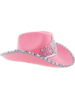 Cowboyhatt - Rosa med paljetter og krone