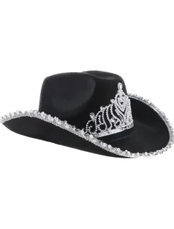 Cowboyhatt - Sort med paljetter og krone