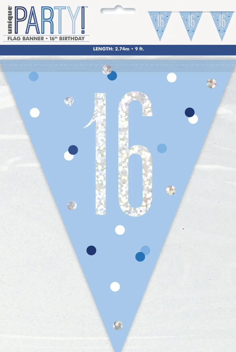 Flaggbanner - 16 År - Blå & Sølv