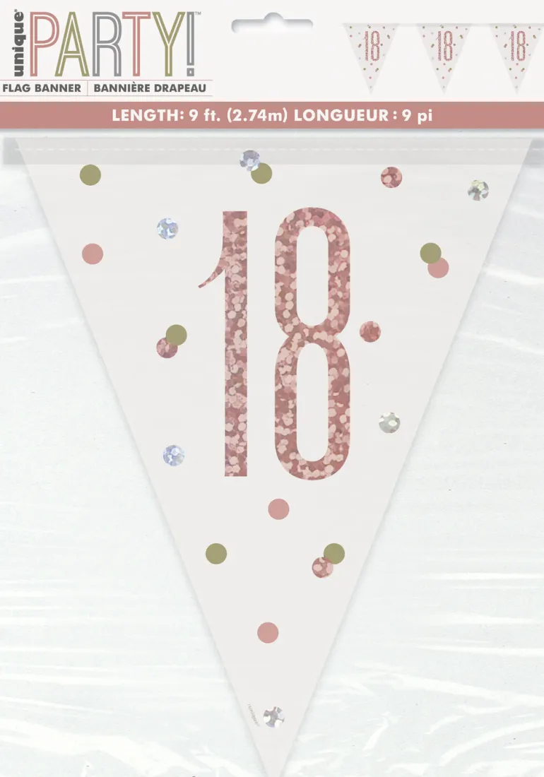 Flaggbanner - 18 År - Rosegull