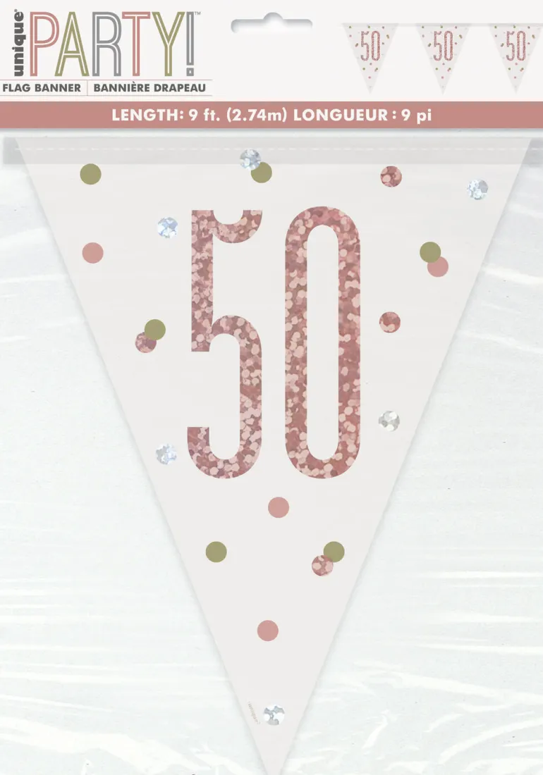Flaggbanner - 50 År - Rosegull