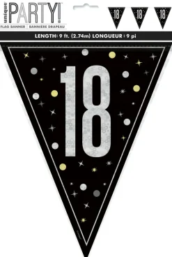 Flaggbanner - 18 År - Sort & Sølv