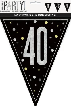 Flaggbanner - 40 År - Sort & Sølv