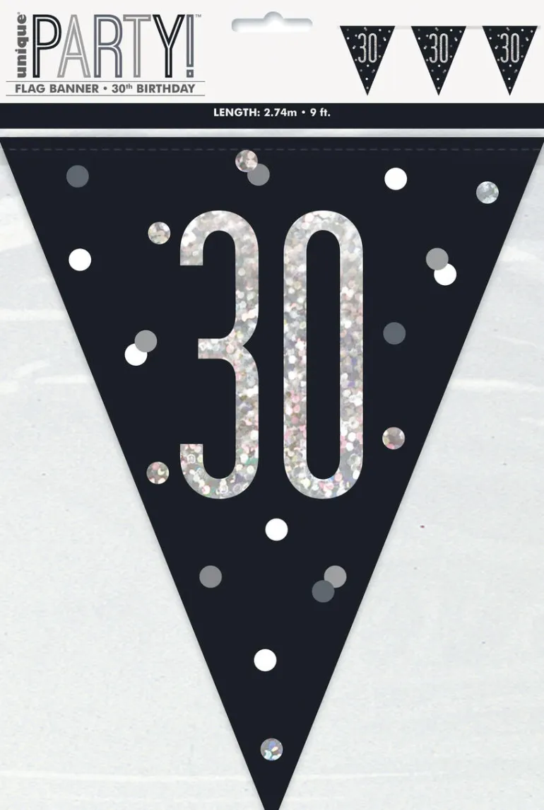 Flaggbanner - 30 År - Sort & Sølv