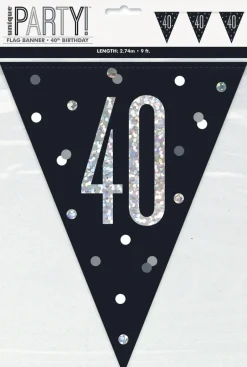 Flaggbanner - 40 År - Sort & Sølv