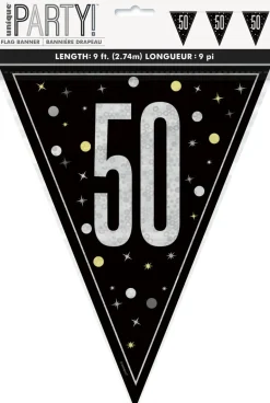 Flaggbanner - 50 År - Sort & Sølv