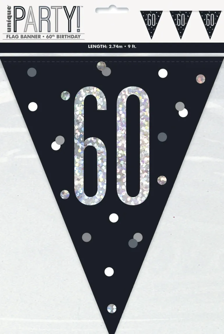 Flaggbanner - 60 År - Sort & Sølv