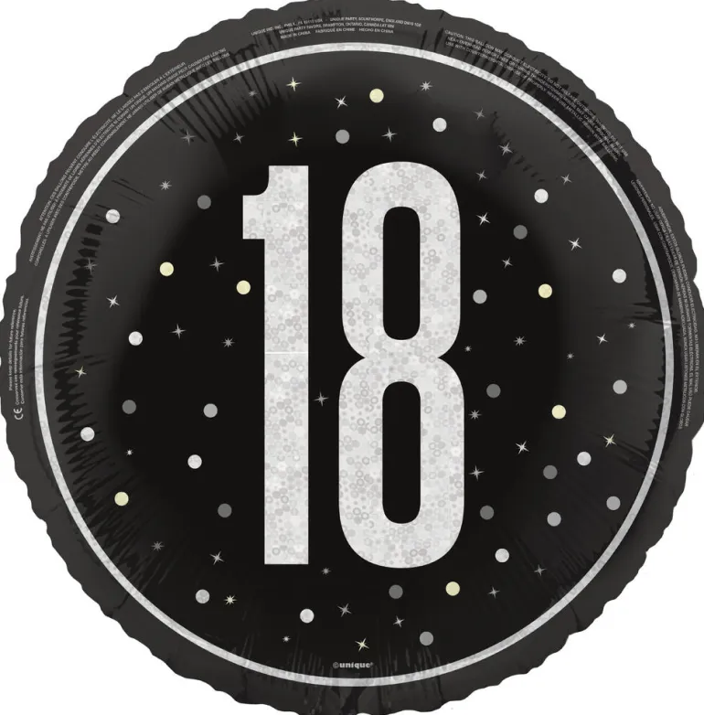 Folieballong - 18 År - Sort & Sølv