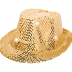 Hatt - Trilby - Paljetter Gull
