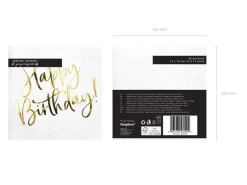 Hvite servietter - Happy Birthday i gull