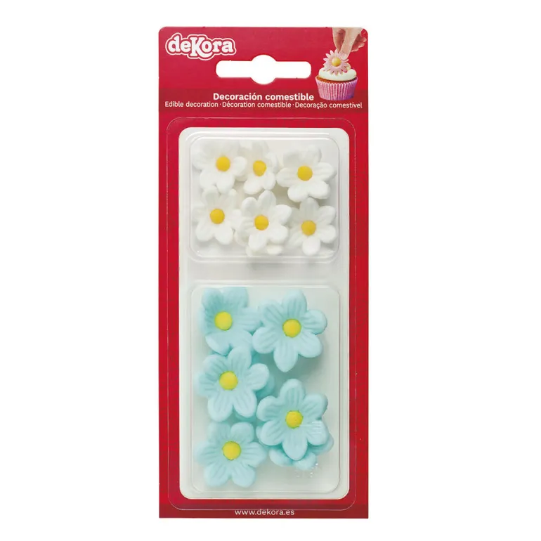 Kakedekor Margeritter - Lyseblå og hvit