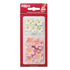 Kakedekor Margeritter - Rosa og hvit