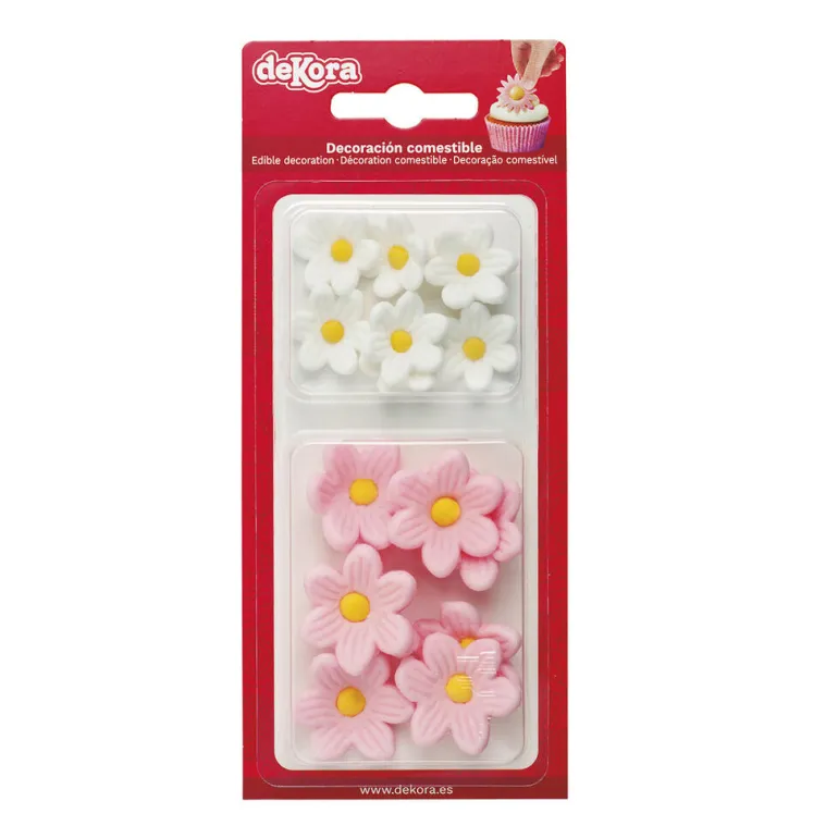 Kakedekor Margeritter - Rosa og hvit