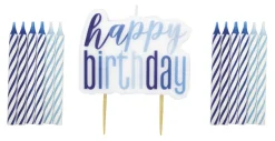 Kakelys - "Happy Birthday" - Blå & Sølv