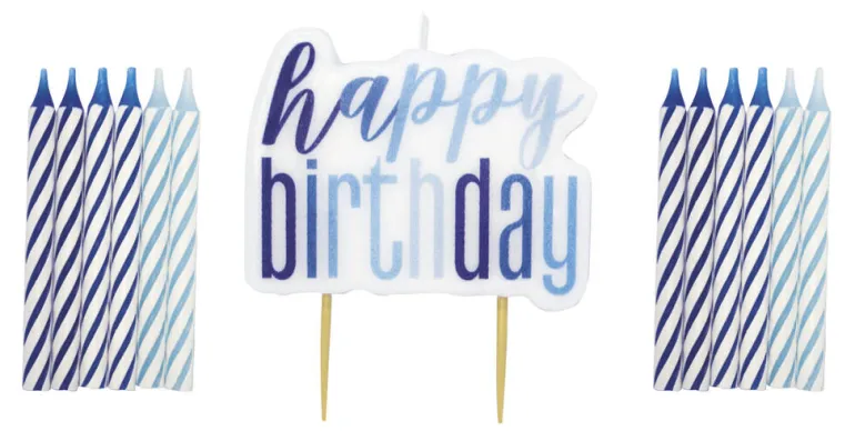 Kakelys - "Happy Birthday" - Blå & Sølv