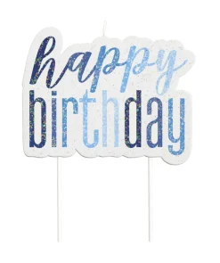 Kakelys - "Happy Birthday" - Blå & Sølv