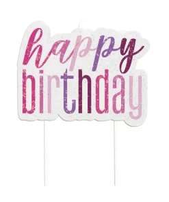 Kakelys - "Happy Birthday" - Rosa & Sølv