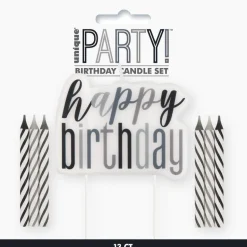 Kakelys - "Happy Birthday" - Sort & Sølv