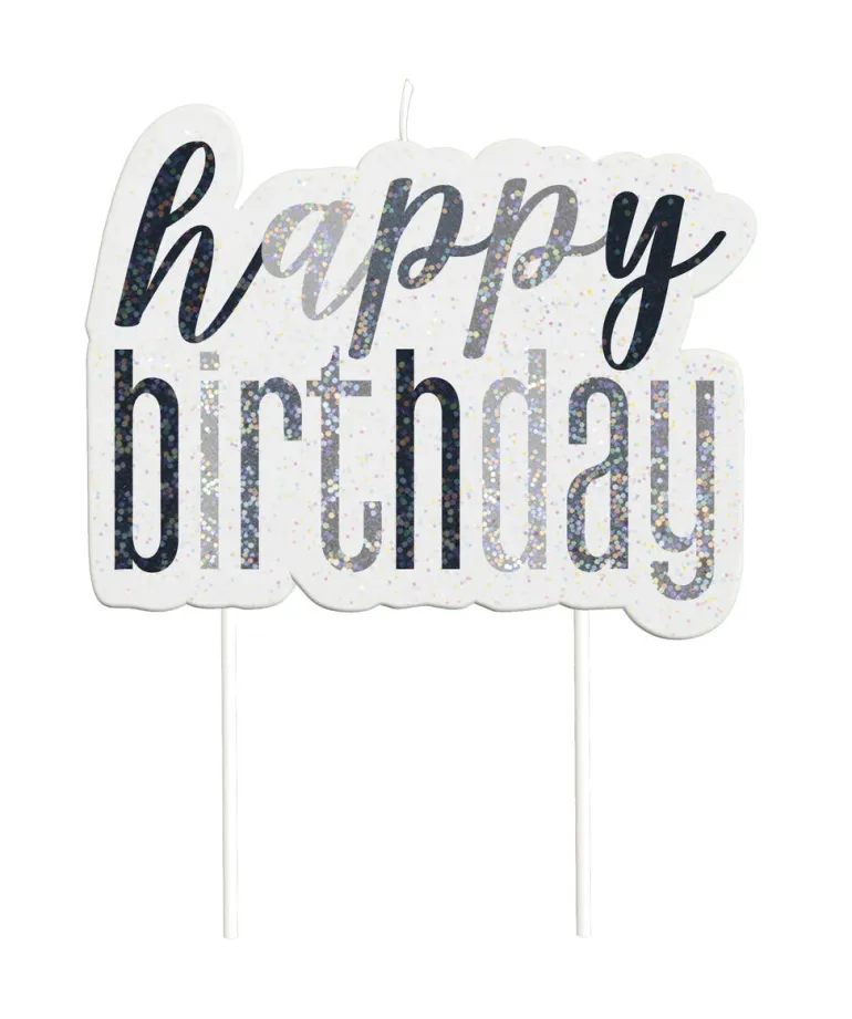 Kakelys - "Happy Birthday" - Sort & Sølv