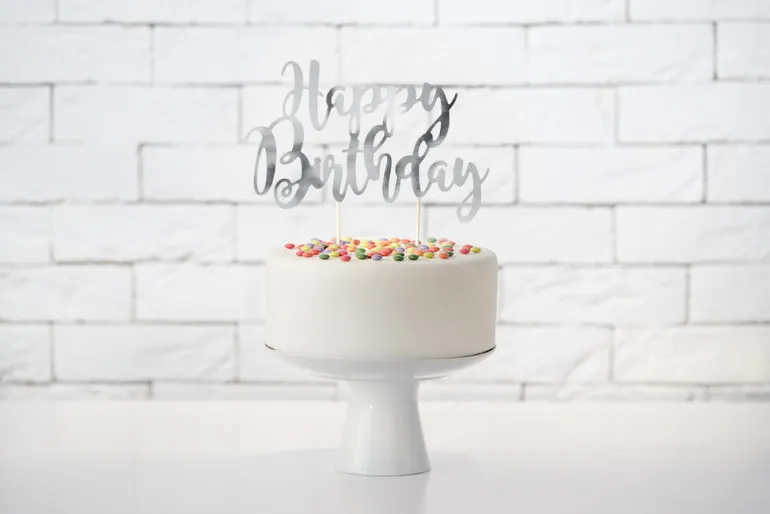 Kaketopp - "Happy Birthday" - Sølv