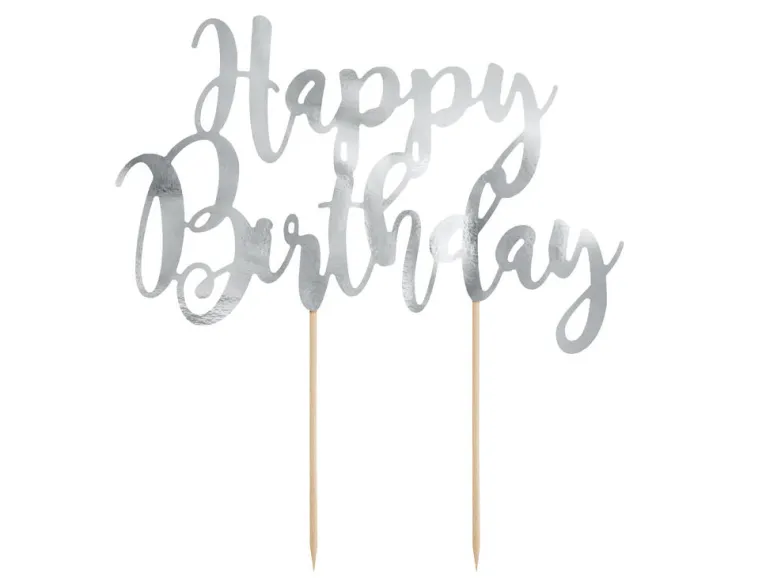 Kaketopp - "Happy Birthday" - Sølv