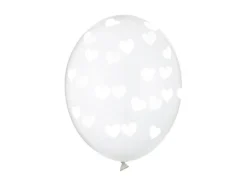 Klare ballonger med hvite hjerter