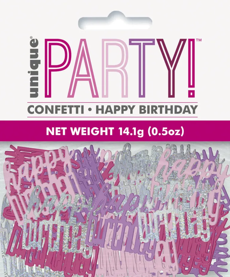 Konfetti - Happy Birthday - Rosa & Sølv