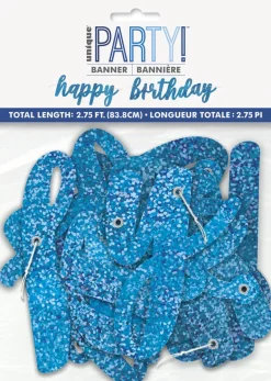 Leddbanner - Happy Birthday - Blå & Sølv