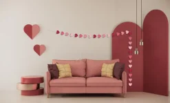 Papirgirlander hjerter - Rød, Rosa, hvit
