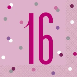 Papirservietter - 16 År - Rosa & Sølv