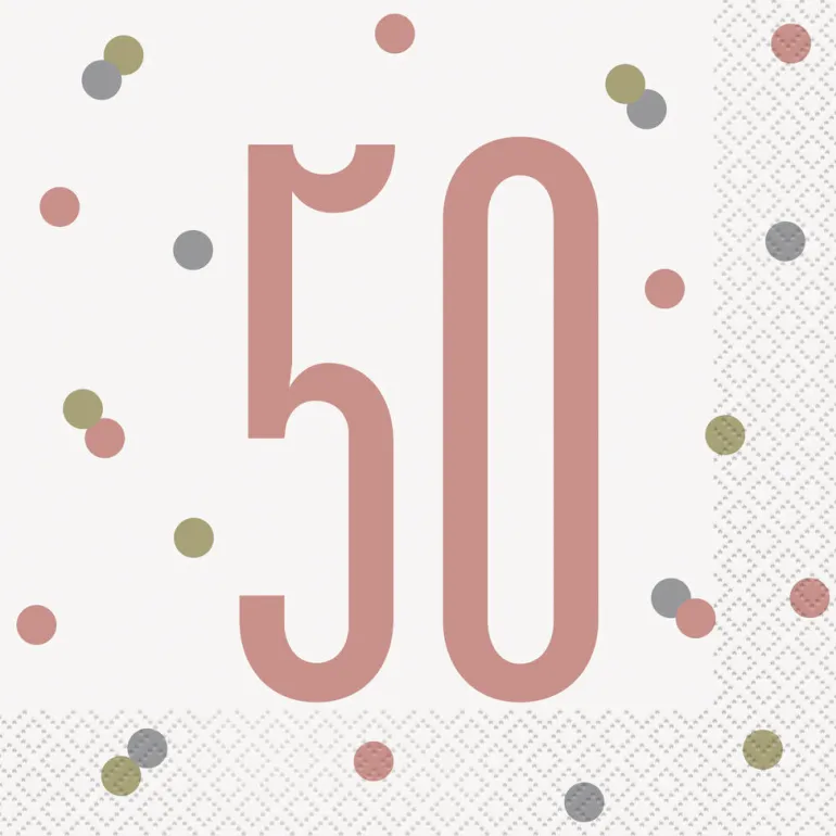Papirservietter - 50 År - Rosegull