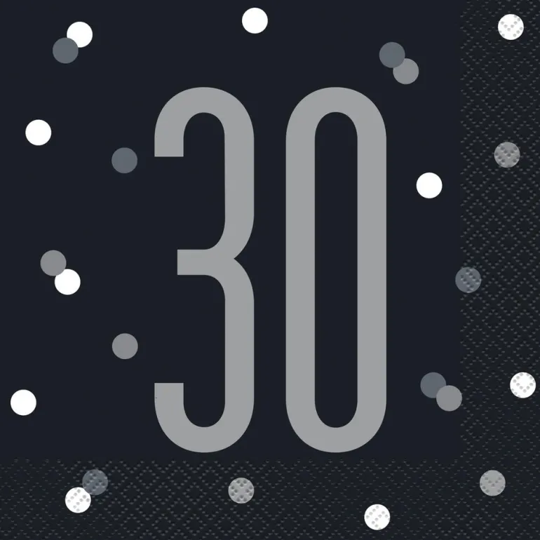 Papirservietter - 30 År - Sort & Sølv