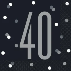 Papirservietter - 40 År - Sort & Sølv