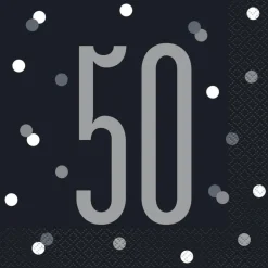 Papirservietter - 50 År - Sort & Sølv