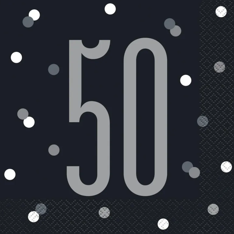 Papirservietter - 50 År - Sort & Sølv