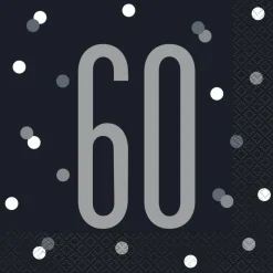 Papirservietter - 60 År - Sort & Sølv