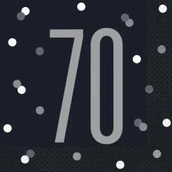 Papirservietter - 70 År - Sort & Sølv